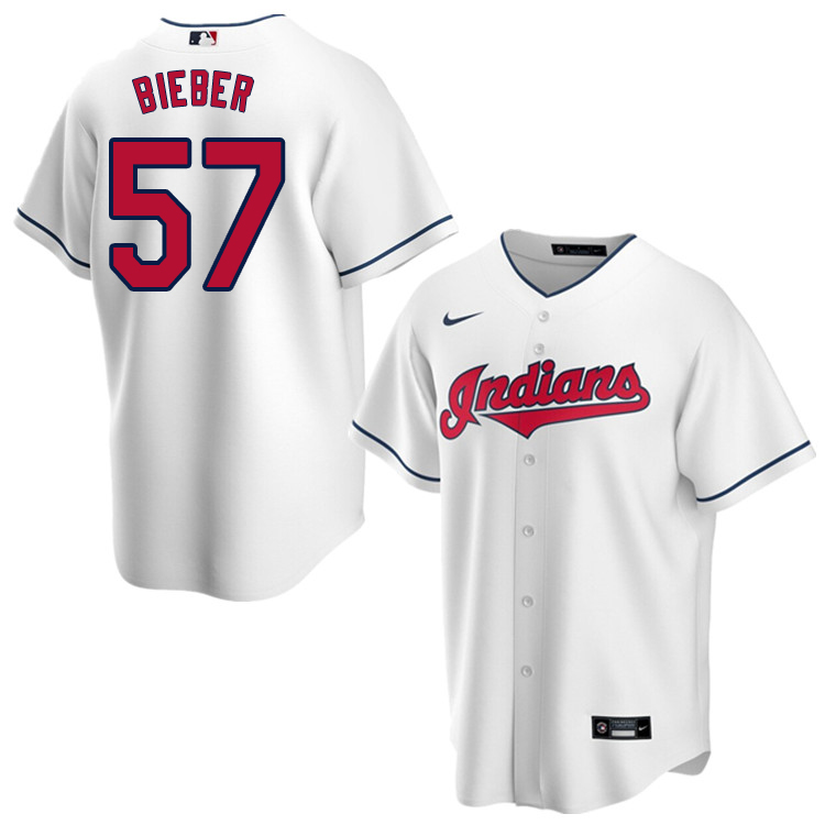 Nike Men #57 Shane Bieber Cleveland Indians Baseball Jerseys Sale-White